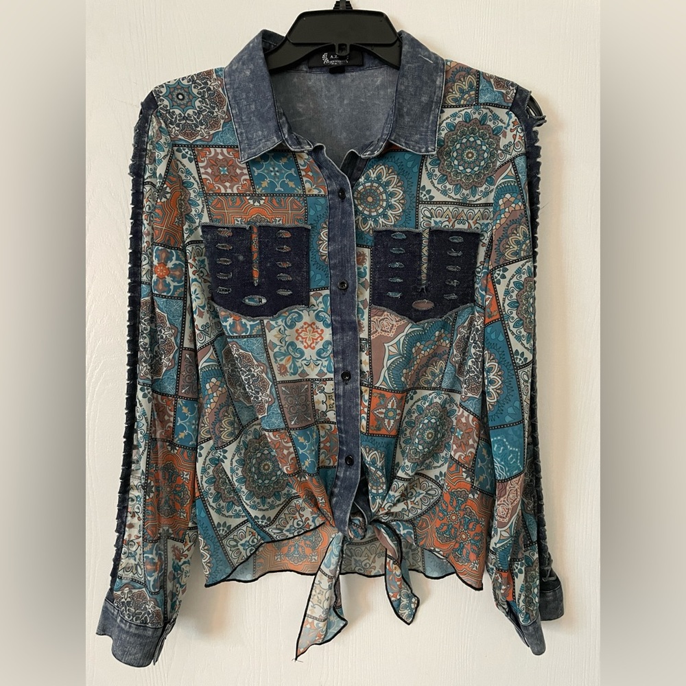 Boho denim and patchwork top